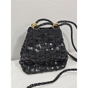 L.J.S Collection Women's Black Woven Crossbody Bag Snap Closure Leather Vintage